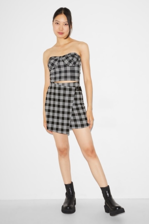 Black / White C&A Clockhouse Mini Check Women's Skirts | BHZCI-4973