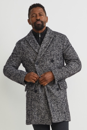 Black / White C&A Coat Men's Jackets | YWXQE-4791