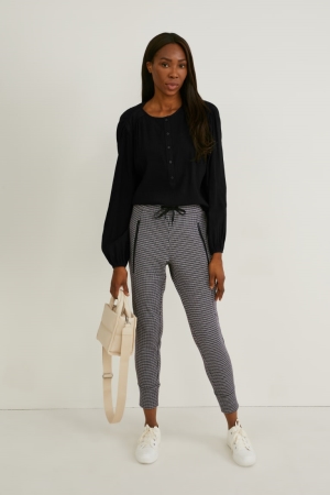 Black / White C&A Joggers Check Women's Trousers | UAIEK-7154