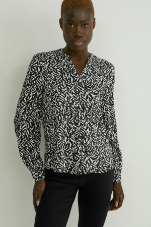 Black / White C&A Lenzing™ Ecovero™ Patterned Women's Blouses | DPVMX-1047