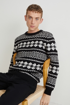 Black / White C&A Recycled Men's Jumper | FTUWZ-5927