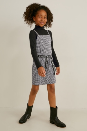 Black / White C&A Set And Polo Neck 2 Piece Girls' Dress | LVXTA-8619