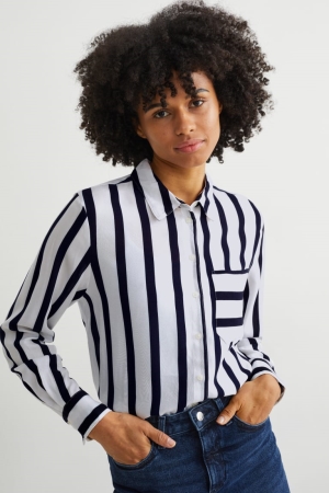 Black / White C&A With Livaeco™ Fibres Striped Women's Blouses | LUDBG-7401