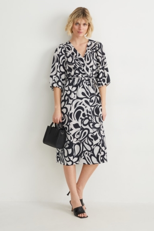 Black / White C&A Wrap Lenzing™ Ecovero™ Patterned Women's Dress | ODZEJ-2789