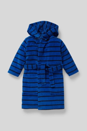 Blue / Black C&A Terry Bathrobe With Hood Organic Cotton Striped Boys' Underwear | NUHFT-0328