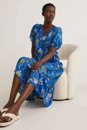 Blue C&A A-line Floral Women's Dress | RIMSU-0756