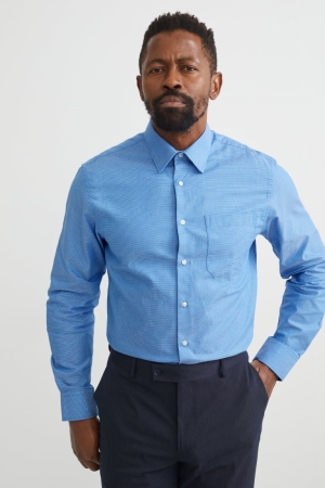 Blue C&A Business Regular Fit Kent Collar Easy-iron Men's Shirts | EKLQJ-6032