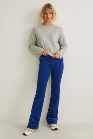 Blue C&A Corduroy High Waist Wide Flare Women's Trousers | NWRJV-5462