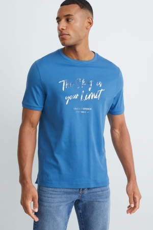 Blue C&A Pima Cotton Men's T-shirts | NRYQX-5497