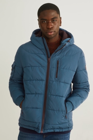 Blue C&A Quilted With Hood Men's Jackets | CTPZR-5487