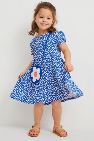 Blue C&A Set And Bag 2 Piece Floral Girls' Dress | VYHFX-2340