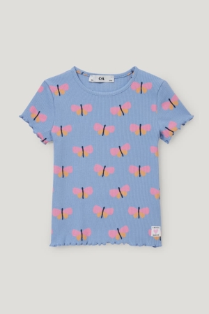 Blue C&A Sleeve With In-conversion Cotton Girls' T-shirts | KTREU-5462