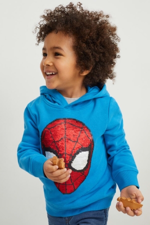 Blue C&A Spider-man Shiny Girls' Hoodie | ZVQLH-0426