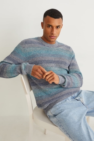 Blue C&A Striped Men's Jumper | QGHYK-3016