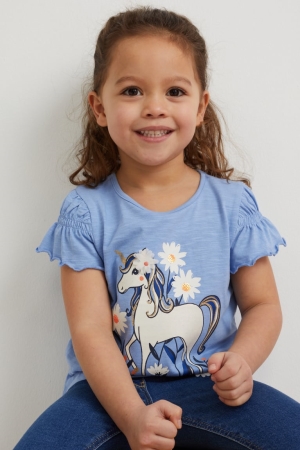 Blue C&A Unicorn Sleeve Girls' T-shirts | OENZW-4259