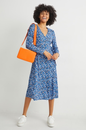 Blue C&A Wrap Lenzing™ Ecovero™ Floral Women's Dress | PIVFY-8394