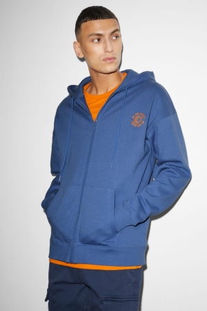 Blue C&A Zip-through With Hood Men's Sweatshirts | GEJXI-5604