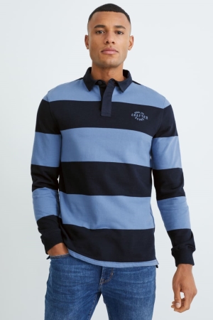 Blue / Dark Blue C&A Polo Striped Men's Shirts | KANXB-8427