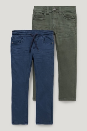 Blue / Dark Green C&A Multipack Of 2 Thermal Slim Fit Boys' Trousers | VQEGW-3587