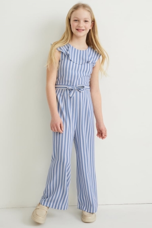 Blue / White C&A Striped Girls' Jumpsuit | RBATQ-4197