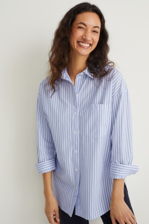 Blue / White C&A Striped Women's Blouses | IWACQ-2647