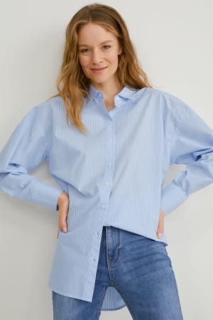 Blue / White C&A Striped Women's Blouses | YWGVK-8617