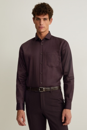 Bordeaux C&A Business Regular Fit Cutaway Collar Easy-iron Men's Shirts | RCHPG-6039