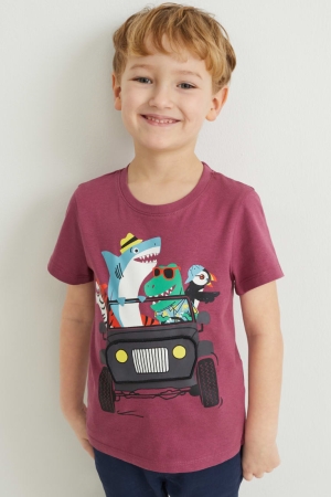 Bordeaux C&A Multipack Of 2 Sleeve With In-conversion Cotton Boys' T-shirts | BCPZY-4382