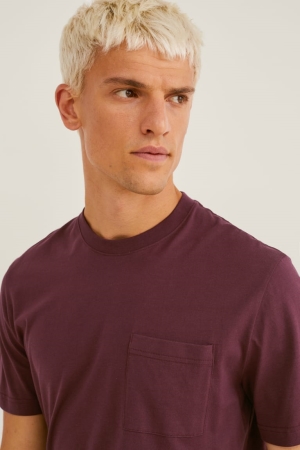 Bordeaux C&A Pima Cotton Men's T-shirts | DJNPE-2460