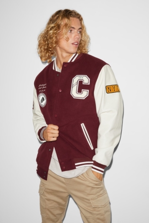 Bordeaux / White C&A Clockhouse Bomber Men's Jackets | BXCDG-5468