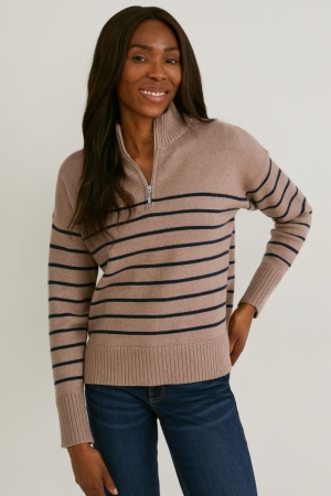 Brown / Blue C&A Striped Women's Jumper | LAIFY-4392