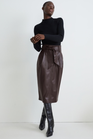 Brown C&A Faux Leather Women's Skirts | MDPWK-8034