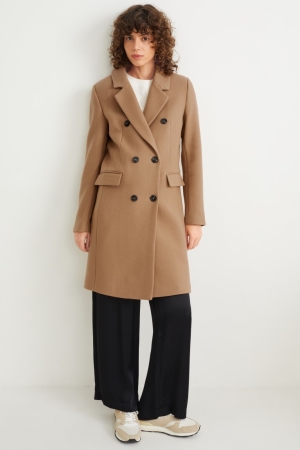 Brown C&A With Shoulder Pads Wool Blend Women's Coats | MUJAL-0385