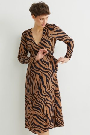 Brown C&A Wrap Lenzing™ Ecovero™ Patterned Women's Dress | FOLVZ-0176