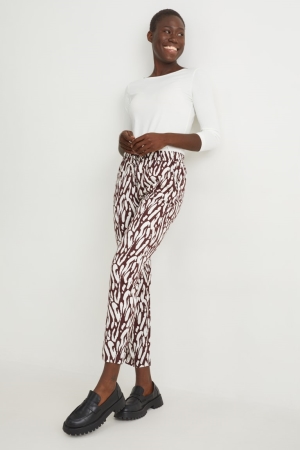 Brown / Creme White C&A Cloth High Waist Regular Fit With Lenzing™ Ecovero™ Women's Trousers | MXCYA-4613