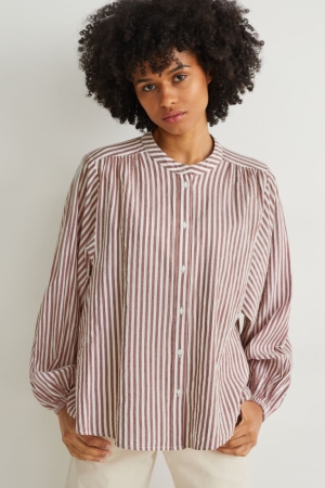 Brown / Creme White C&A Striped Women's Blouses | YLIKV-8536