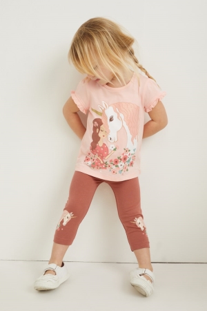 Brown / Rose C&A Multipack Of 3 Unicorn Leggings Girls' Trousers | GKPUX-2547