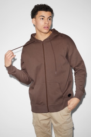 Coffee C&A Zip-through With Hood Men's Sweatshirts | XLFCJ-5846