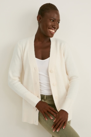 Creme White C&A Basic Recycled Women's Cardigan | JQZXS-2591