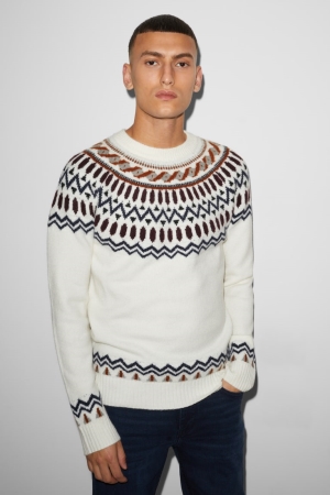 Creme White C&A Clockhouse Men's Jumper | RYQWN-3678