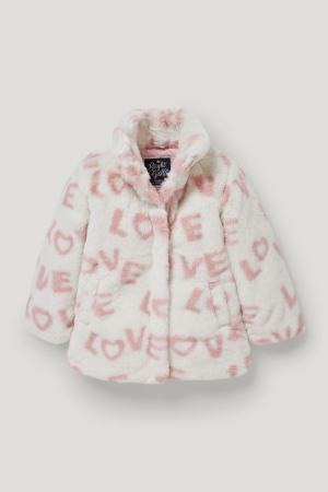 Creme White C&A Faux Fur Girls' Jackets | TZODF-7209