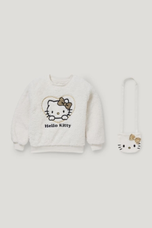 Creme White C&A Hello Kitty Set Teddy Fur And Fleece Bag Girls' Sweatshirts | XBQGY-3491