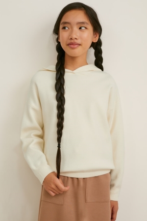 Creme White C&A Hooded Lenzing™ Ecovero™ Girls' Jumper | OSKDC-0169