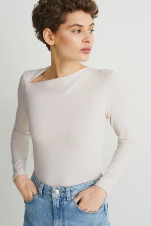 Creme White C&A Long Sleeve Women's Top | BHIMG-2748