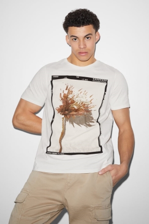 Creme White C&A Men's T-shirts | JIUDL-7038