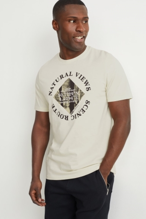 Creme White C&A Men's T-shirts | OMJNQ-9120