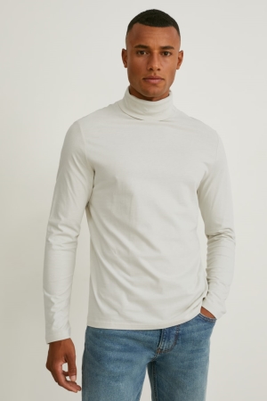 Creme White C&A Polo Neck Organic Cotton Men's Top | HBAOP-5093