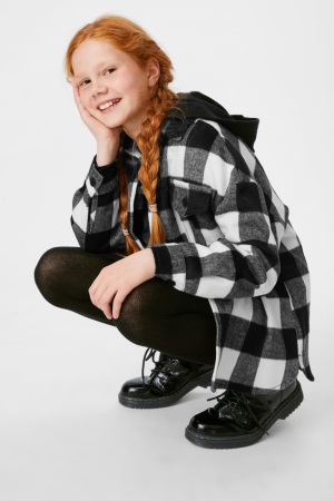 Creme White C&A Shacket Check Girls' Jackets | DPWSU-2035