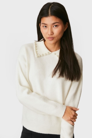 Creme White C&A Shiny Women's Jumper | FERSK-5273