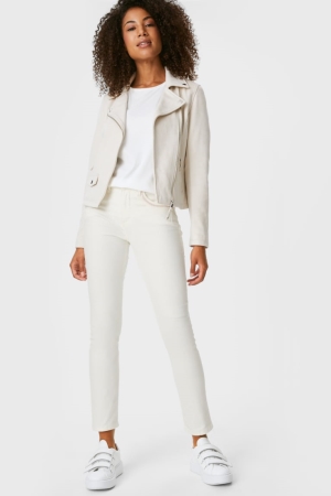 Creme White C&A Slim Shiny Women's Jeans | IYCVR-0567